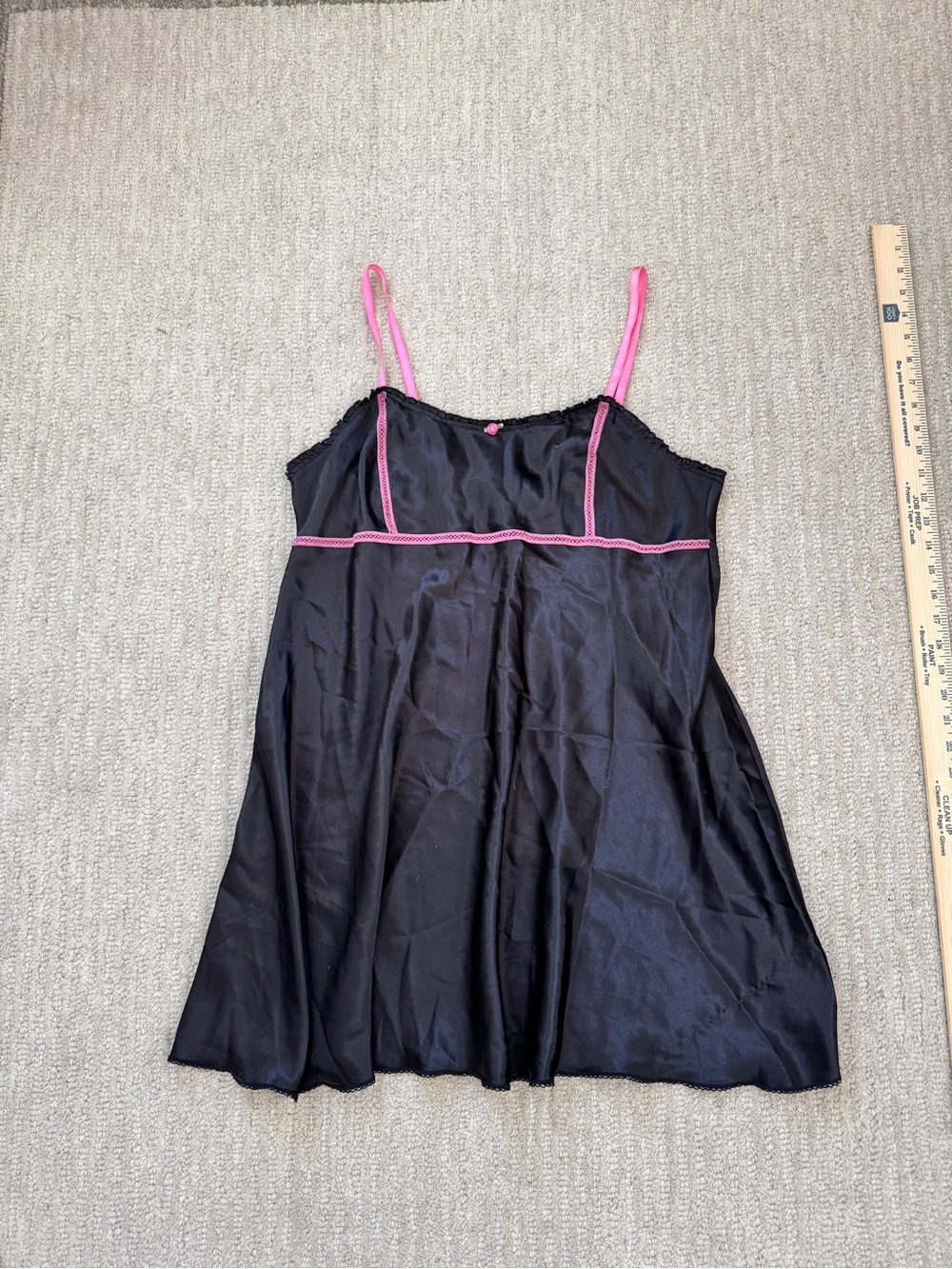 Annabelle Black Satin Chemise with Pink Trim